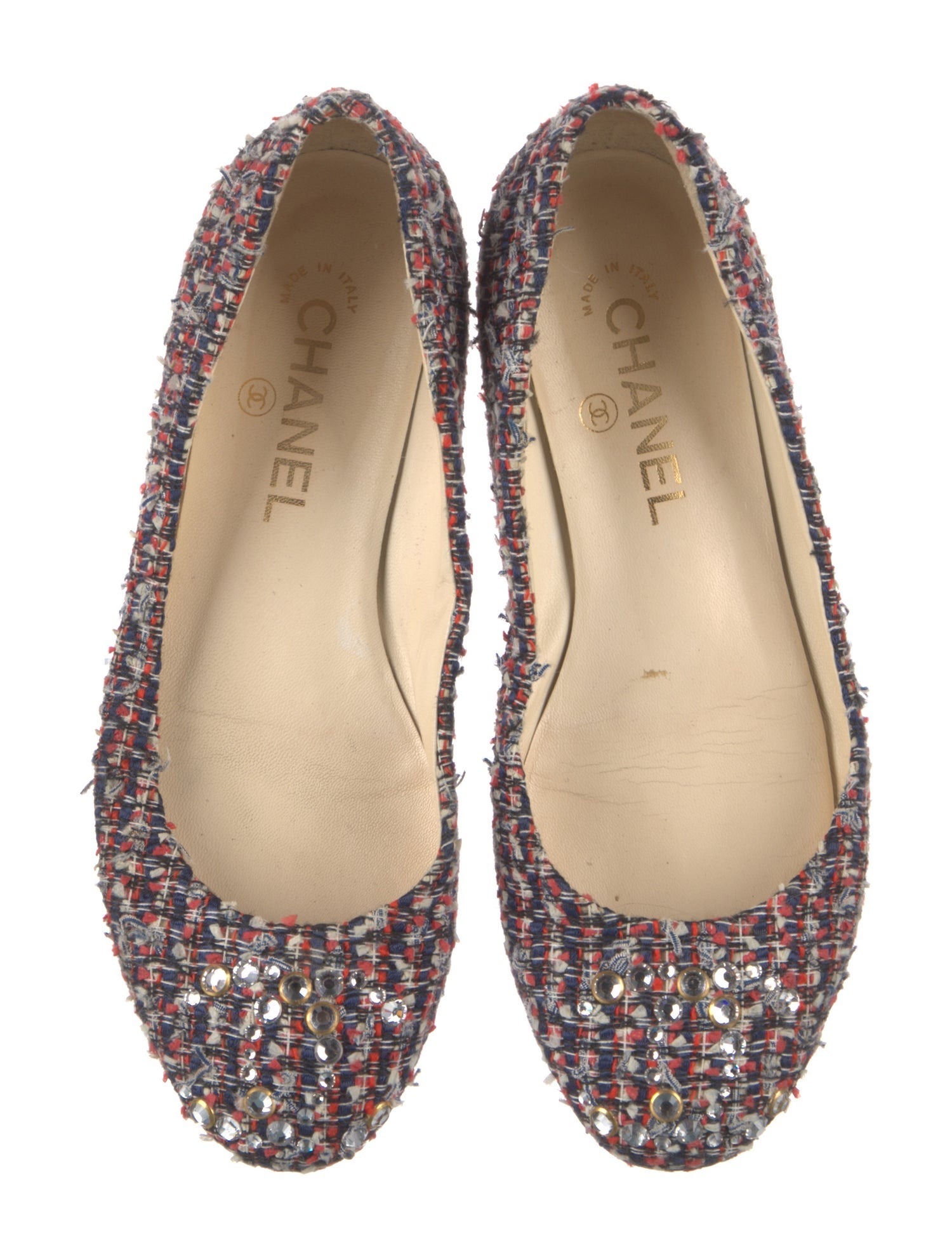 Chanel Interlocking CC Logo Tweed Ballet Flats